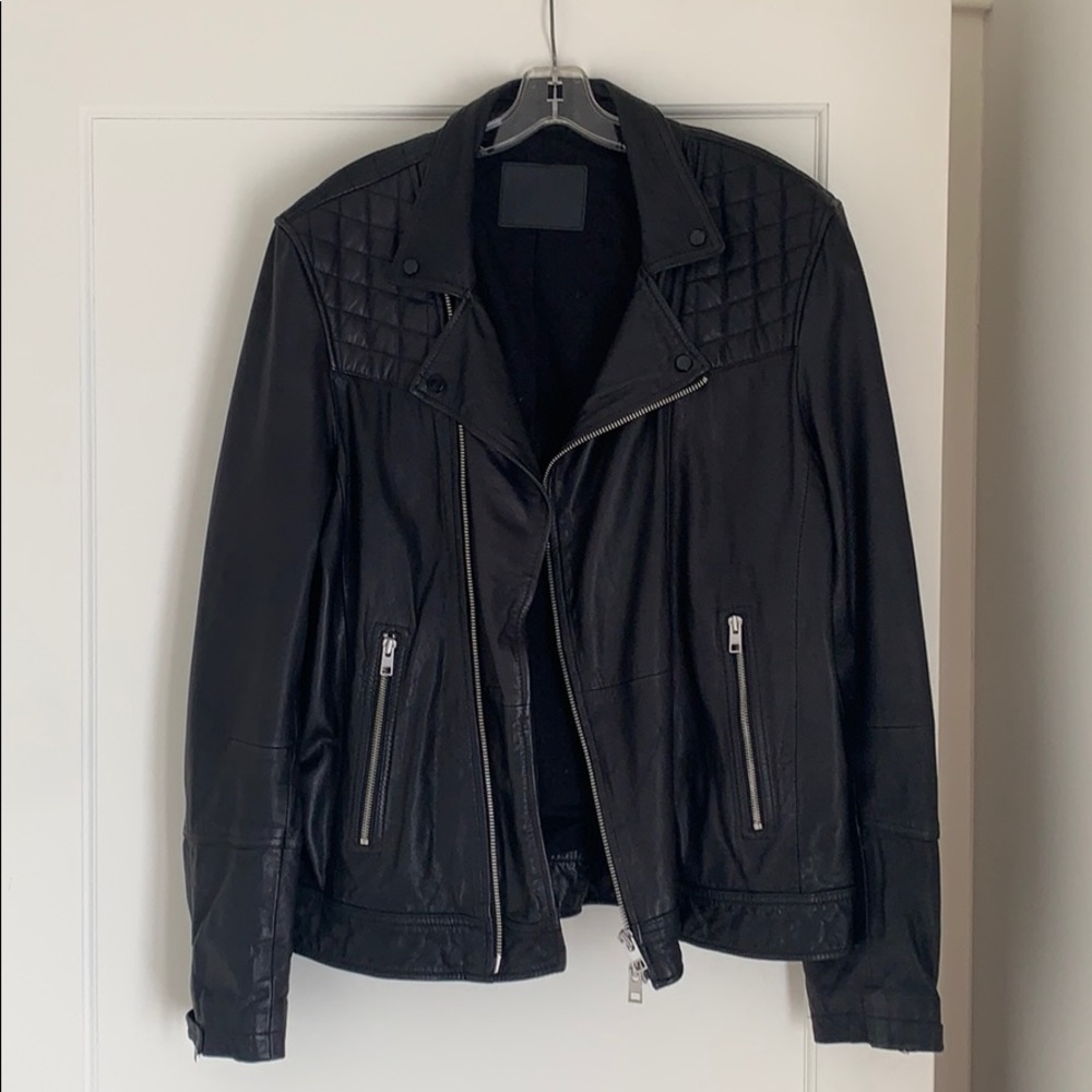 All Saints Black Leather Jacket (Men’s XXL)